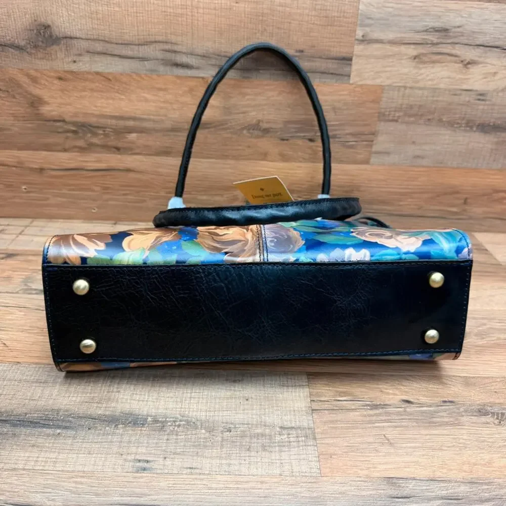 Patricia Nash  Fabriano Blue Skye Rose Print Leather Shoulder Satchel Bag